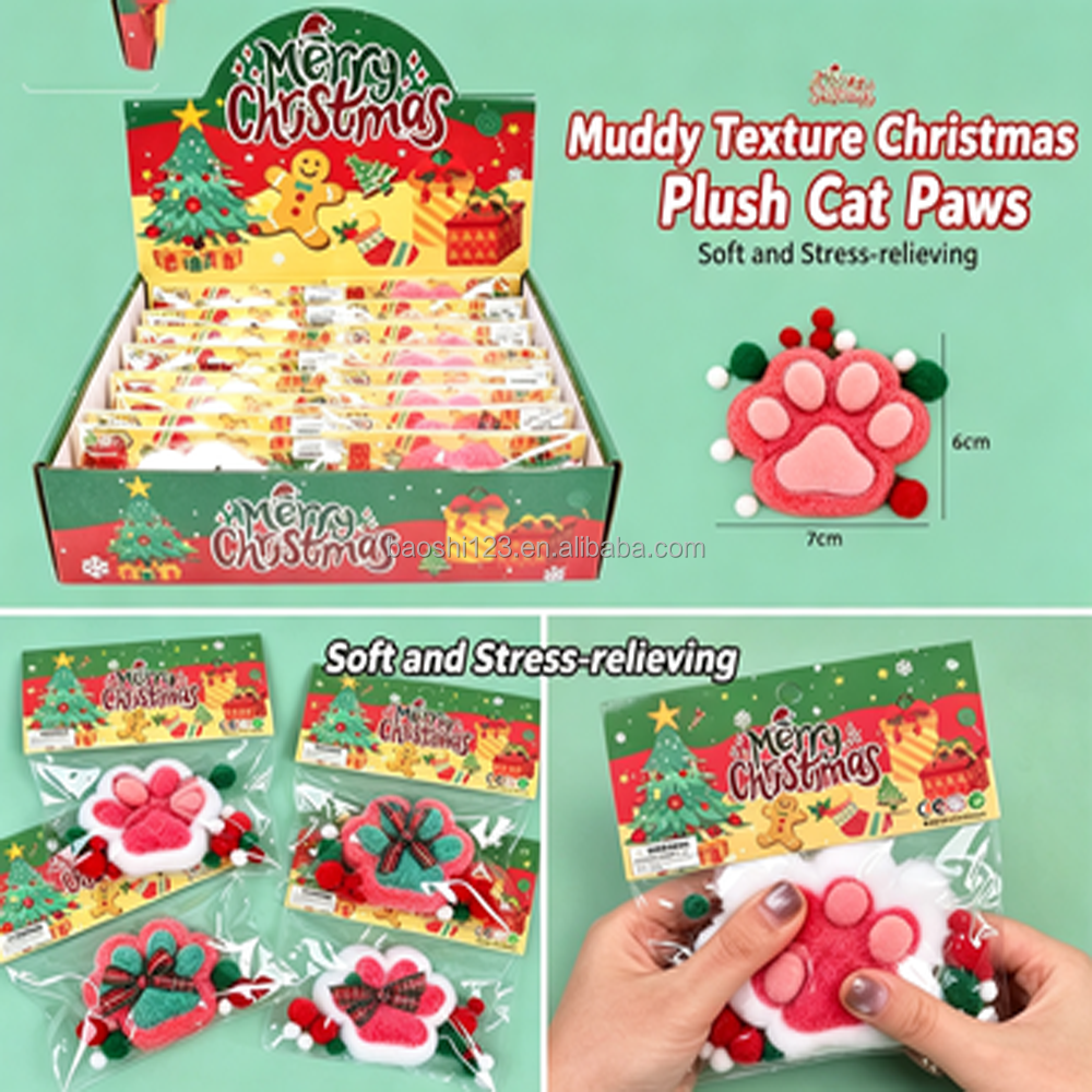 Zampa di Gatto Natalizia in Peluche TPR da 7 cm