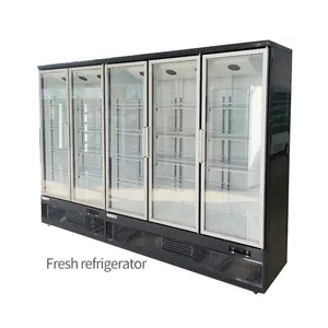 Супермаркет три стеклянные двери холодильник и стенд дисплей морозильник