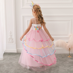 Robe de Soirée d'Anniversaire pour Filles, Modèle DJS009, en Dentelle Florale, à Volants, Thème Licorne, Vente en Gros - Product Image 6
