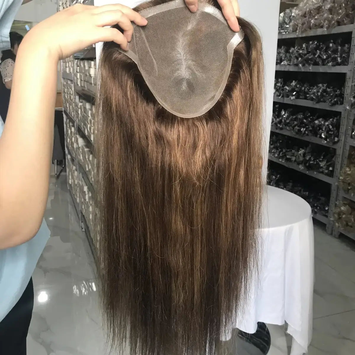 Top Hairpiece Clipe No Cabelo Por Atacado Personalizado 100% Real Virgem Russo Cabelo Toppers Para As Mulheres Cabelo Humano Toupee Marrom Escuro