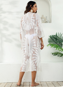 Roupas de Férias Direto da Fábrica, Tunica de Praia para Mulheres, Kimono Boho Branco com Renda - Product Image 5