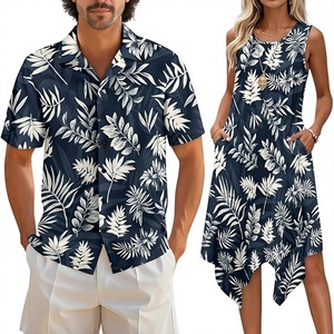 Conjunto de ropa a juego para él y para ella con estampado tropical, camisa y vestido sin mangas, colección de ropa para vacaciones. - Product Image 1