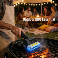 Brosse de nettoyage électrique portable Amz Hot pour barbecue, avec poignée en plastique, rechargeable, en acier inoxydable, pour barbecue en extérieur
