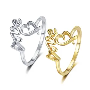 Anneaux de mariage marocains à la mode simple en or 18 carats 925 ensemble de couples en argent sterling pour hommes femmes <span class=keywords><strong>bague</strong></span> coeur d'amour réglable - Product Image 1