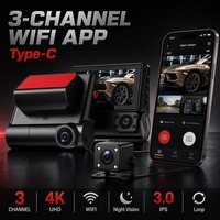 Caméra de recul 3 voies 1080P DVR avec contrôle via application WiFi, écran IPS 3 pouces, Type-C, batterie 150 mAh, moniteur de stationnement, 64 Go, Auto