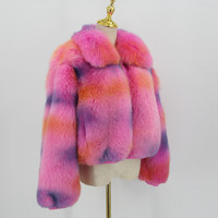 QIUCHEN QC21081 Mode Hiver 2021 Design Exclusif Veste Bomber Femme Luxe Vrai Fourrure de Renard Arc-en-ciel