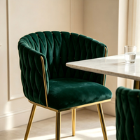 Chaise de salle à manger élégante et moderne en velours, chaise d'appoint de luxe avec dossier tissé, pieds en métal doré pour hôtel et restaurant
