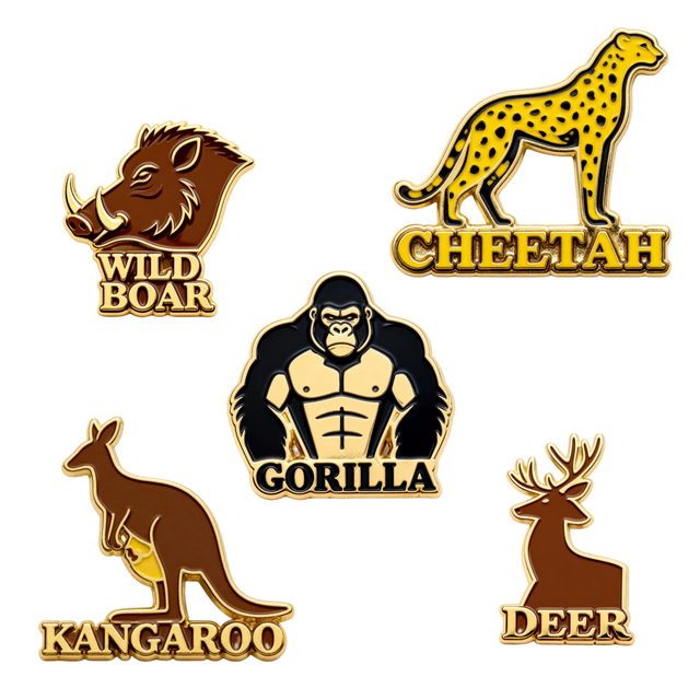20 Years Factory Custom Modern Gold-Plated Metal Enamel for Land Animals Emblems Wild Boar Cheetah Gorilla Kangaroo Deer