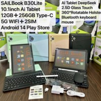 Tablette Android 14 SAILBook B30 Lite 10,1 pouces AI 2026, 12+256 Go, double carte SIM, 2-en-1 avec clavier, tablette professionnelle à prix usine