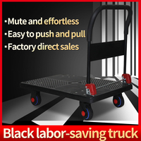 Carretilla de Plataforma Plegable Negra de 4 Ruedas Silenciosas, Capacidad de 660 LB, Carretilla de Mano de Plástico con Plataforma Plana de 36x24 Pulgadas para Compras