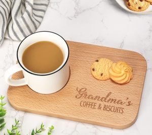 Plateau à café en bois de hêtre vintage gravé sur mesure, planche de service pour le petit-déjeuner, porte-tasses, plateau à collations, écologique, pour le camping - Product Image 2