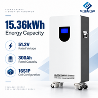 Batterie de stockage solaire 51,2 V 300 Ah 15,36 kWh LiFePO4, système de stockage d'énergie domestique avec CAN RS485