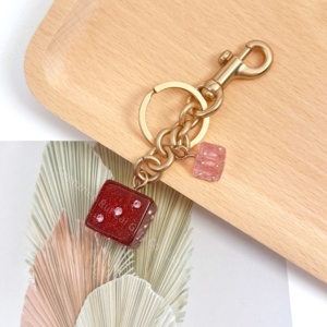 High Quality Luxury Pink Student Ladies' <b>Bag</b> <b>Gift</b> Pendant Dice Crystal Dropping Glue English Letter Keychain - Product Image 3