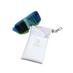 Custom silver logo white PU leather drawstring storage bag sunwear eyeglasses packing dust bag