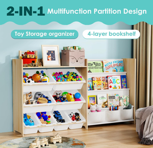 Organizador de <span class=keywords><strong>Juguetes</strong></span> Grande Dos en Uno con Estantería, Organizador de <span class=keywords><strong>Juguetes</strong></span> con 8 Contenedores de Almacenamiento, 4 Niveles Multiusos - Product Image 1