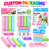 Clips de scellage réutilisables pour sacs alimentaires en plastique, lot de 12 pièces, multi-tailles, pour cuisine, collations, thé, avec logo personnalisé