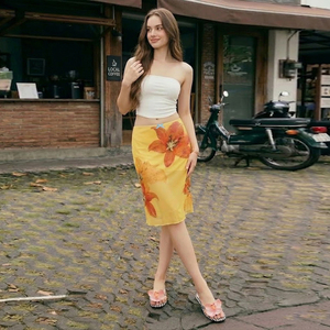 2026 Summer New Floral Print Contrast Color Mesh <b>Patchwork</b> Slim Fit Bodycon Breathable Soft Casual Knee-Length <b>Skirt</b> - Product Image 6