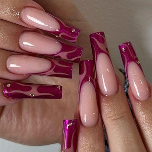 Faux ongles à presser en gros, nouveau style européen et américain, motif nœud français, blancs, <span class=keywords><strong>mi</strong></span>-longs et extra longs, carrés effilés F - Product Image 2