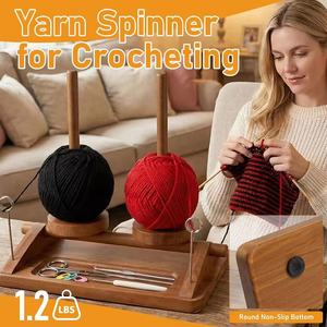 Wooden Yarn Spool Holder <b>Desktop</b> Storage Rack Solid Wood Rotating Shaft Multifunctional Knitting Winder <b>Shelf</b> - Product Image 2