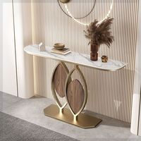 Table console moderne avec plateau en marbre, table d'entrée, base en métal, table étroite pour couloir, meubles de salon