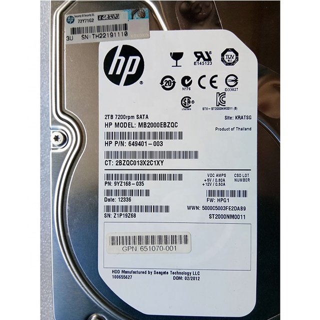 508040-001 2T SATA 3.5 7.2K  649401-003 HDD