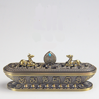 Brûleur d'encens Lotus avec Base en alliage de Bronze, Mini-cerf Double ligne de Falun pour bouddha, boîte d'encens, brûleur d'encens