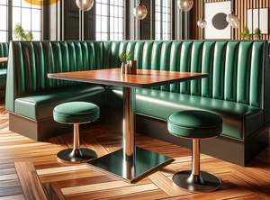 Muebles de restaurante modernos de lujo ligeros, asientos de cabina de café de cuero verde elegante con mesas, conjunto de muebles de salón de hotel y cafetería - Product Image 3