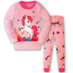 <span class=keywords><strong>Pigiama</strong></span> Rosa per Bambine con Stampa <span class=keywords><strong>Unicorno</strong></span>, Comodo Completo per Bambini a Maniche Lunghe, Abbigliamento Traspirante a Costine per Bambini, Indumenti da Notte per Bambini - Product Image 1