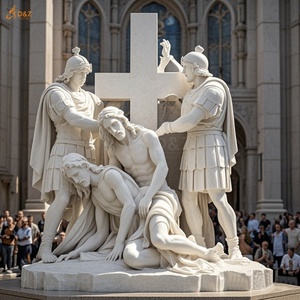 Chrétien Catholique Célèbre Grande Statue Pierre Sculpter Jésus 14 Stations Troisième Station Marbre <span class=keywords><strong>Blanc</strong></span> Jésus Première Fois Chutes Sculpture - Product Image 2