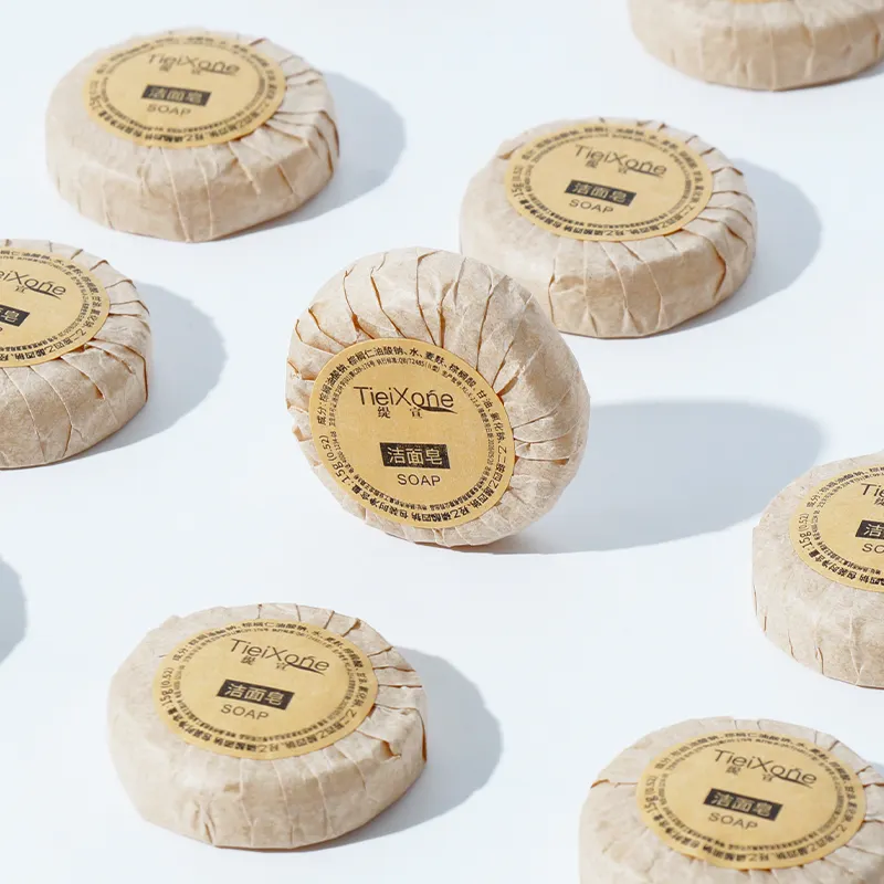 Savon d'hôtel en papier kraft de taille mini 20g 30g avec étiquette et logo personnalisé écologique