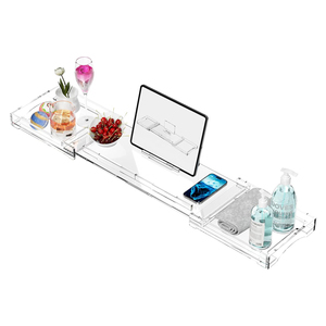 Plateau de baignoire extensible en acrylique transparent, organiseur de salle de bain de luxe, table de bain, organisateur de spa, <span class=keywords><strong>support</strong></span> pour vin et tablette - Product Image 1
