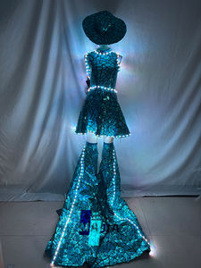 Vestido LED brillante que cambia de Color para <span class=keywords><strong>mujer</strong></span>, <span class=keywords><strong>zancos</strong></span>, sombrero moderno para niña, puesta en escena, Festival, disfraz de Gogo, Bar, club nocturno, traje Rave - Product Image 4