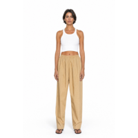 Pantalon droit en coton longue fibre respirant kaki personnalisé OEM pour femme, taille élastique, décontracté et pour usage quotidien