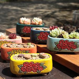 MSH Pot en céramique vintage simple peint à la main pour <span class=keywords><strong>Lithops</strong></span> et plantes succulentes PP - Product Image 1