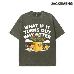 T-shirt in cotone oversize lavato con stampa What if IT Turns Out Way Better Cartoon Box Plant, maglietta casual da tutti i giorni in stile streetwear retrò - Product Image 6