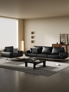 2024 nouveau canapé sectionnel en cuir de vachette italien convertible rétro salon couche supérieure minimaliste pour centre commercial - Product Image 2