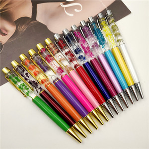Stylo à bille en métal avec fleur séchée flottante, multicolore, DIY, cadeau créatif personnalisé - Product Image 1