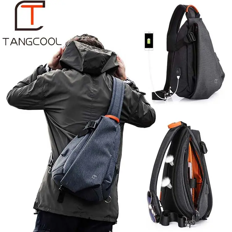 Multifunction fashion mens crossbody bags usb charging chest pack short trip messengers bag water repellent shoulder bag