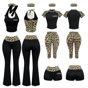 Completo Y2K MILADY con Top Halter Stampa Leopardata e Pantaloni Svasati Pieghevoli per Donna, Set Due Pezzi con Fascia per Capelli Abbinata Stampa Ghepardo - Product Image 1