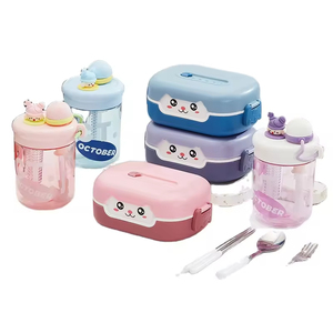 Lonchera Infantil de Plástico con 2 Compartimentos, Apta para Alimentos, Lonchera Bento Escolar para Niños, Estudiantes, Oficina, Contenedor de Alimentos - Product Image 2