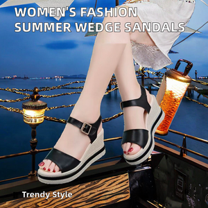 Sandales d'été pour femmes, style sportif, à bout ouvert et à talon compensé, pour une utilisation en extérieur, avec semelles intérieures en PU et PVC - Product Image 3