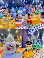 Pavillon de jeu intérieur vintage pour enfants, système de jeux souples tout-en-un avec jeux de rôle et manèges interactifs pour centre de jeux familial