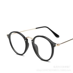Round Metal Frame <b>Glasses</b> Brown Transparent Lenses Lightweight Unisex Decorative <b>Reading</b> <b>Glasses</b> - Product Image 2