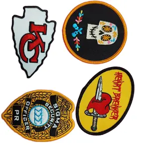 Personalisierte Etiketten individuell günstig personalisiertes besticktes gewebtes Etikett-Brad appliziert Marken-Eisen auf gewebtes Logo-Patches