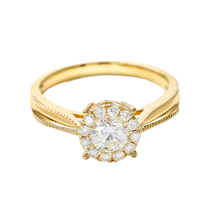 Bague en or 14 carats avec diamant de laboratoire taille brillant ronde et grappe de fleurs, bijou de fiançailles pour femme - Product Image 1