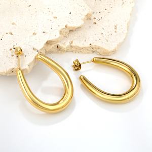 Pendientes de Aro Geométricos de Acero Inoxidable con Baño de Oro PVD de 18K, Diseño Hueco en Forma de U Ovalada, Joyería para Mujer - Product Image 4