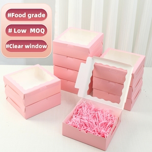 Wholesale Food Safe Custom Logo Printed <strong>Pink</strong> Art Paper <strong>Pastry</strong> Cake Box with Clear Window Bakery Packaging for Dessert <strong>Shop</strong> - Product Image 2