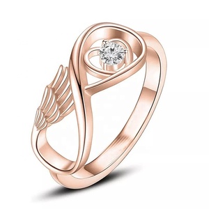 Ali d'angelo nastro galleggiante cuore anello di diamanti per commemora la persona amata cremazione cenere titolare urna funebre gioielli ricordo - Product Image 1