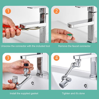 1080 °   Extenseur de robinet universel, bras mécanique pour lavabo, robinet multifonctionnel rotatif en cuivre, pulvérisateur d'eau