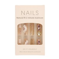 Lot de 24 faux ongles en forme de cercueil à presser, longs, en acrylique avec strass, OEM ODM, emballage personnalisé